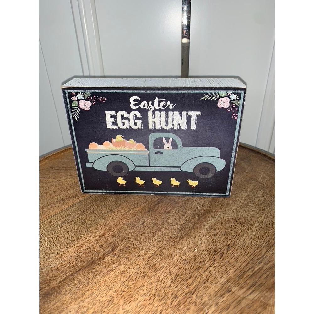 Easter Egg Hunt Rustic Farmhouse Wooden Block‎ Sign Multicolor 7"x6"